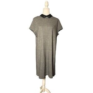 LOFT Embellished Collar Shift Dress Gray Knit Short Sleeve XXL EUC
